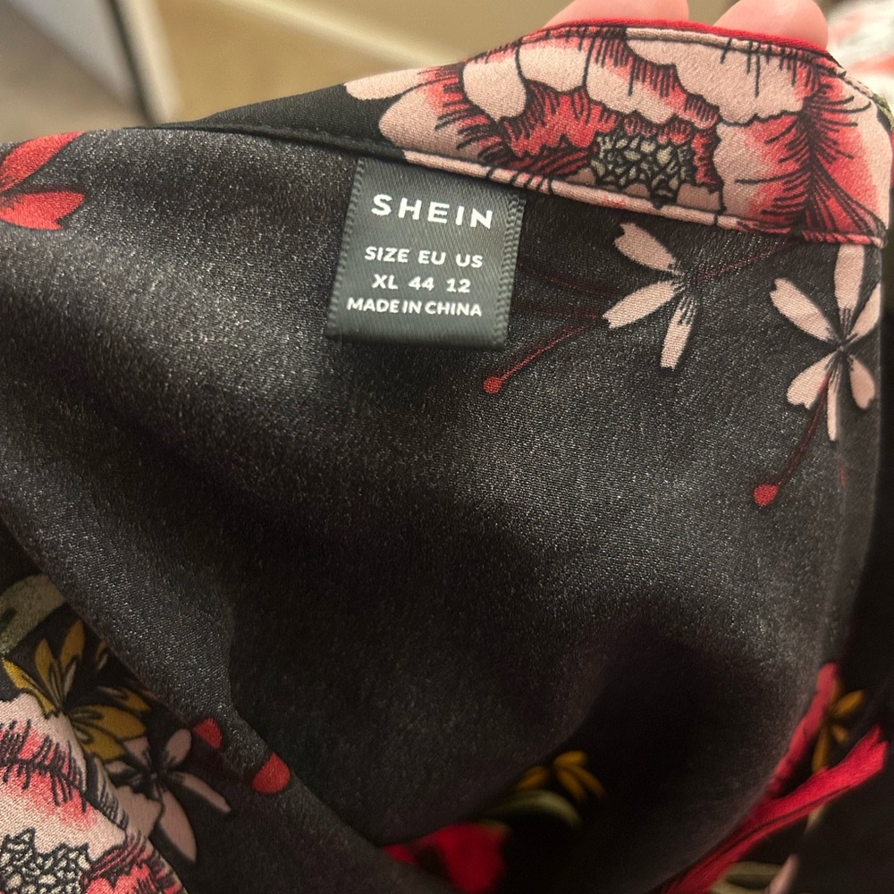 SHEIN Black Dress with Pink and Red Floral Design - Picture 3 of 3